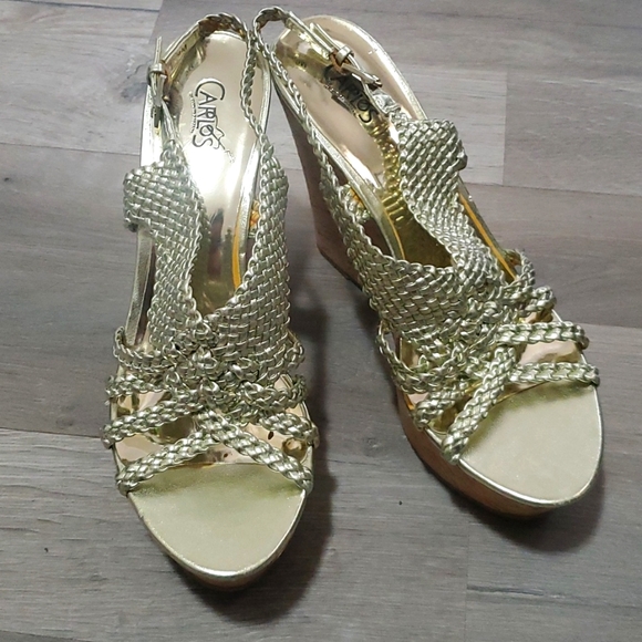 Carlos Santana Gold Wedge Sz 9 - Picture 1 of 5